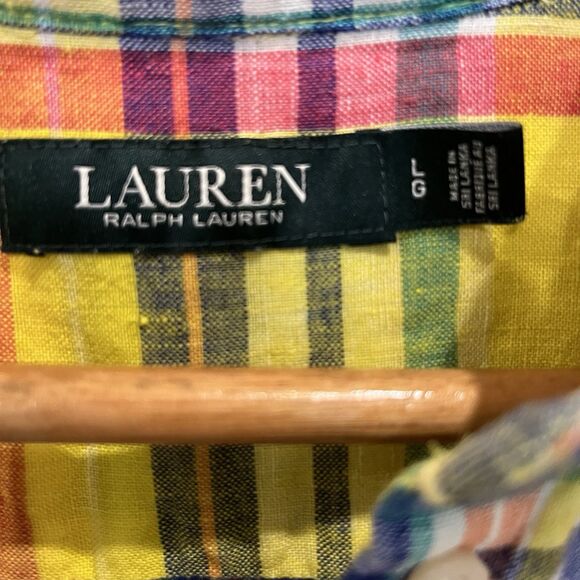 Lauren Ralph Lauren Womens Shirt Linen L Yellow Plaid Long Sleeve Button Up - Picture 2 of 7